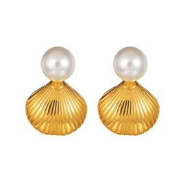Vanstyle Shell Earrings for Women, 18K Gold Plated Seashell Earrings for Women with Pearl Studs, Ocean-Inspired Gold Shell Earrings, Perfect Sea Shell Earrings for Women for Beach and Summer
