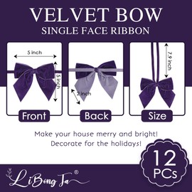 LiBongTa 12 PCS Purple Bows 5" Velvet Ribbon Bow, Decoration Gift Bow, Christmas Bow for Gift Wrapping, Christmas Bow and Ribbon Set, Bow Decorations for Party, Gift Bags, Invitation Cards
