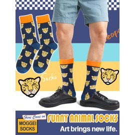 Men Funny Socks Fun Dress Cozy Crazy Cute Fashion Novelty Fun Gift Breathable Cotton Crew Socks Stocking Stuffers for Mens(Dark Animal(6 Pairs),L)