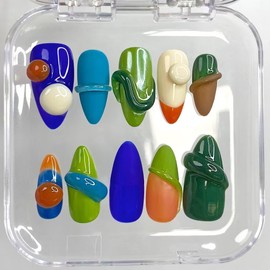 MAGLFELL MAGLFELL Women Press On Nails - Medium Almond Handmade 10Pcs Unique Fake Nails, Artistic Design, Thick Acrylic and Muti-Layer Gel False Nails