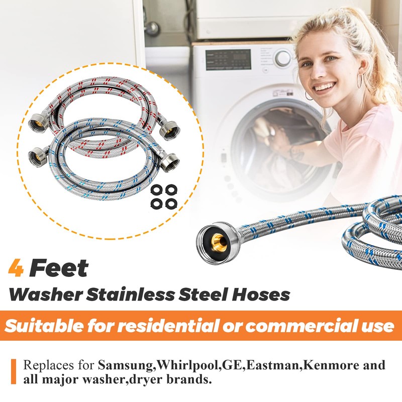 Beaquicy 4 Ft Washing Machine Hoses Burst Proof Braided Stainless