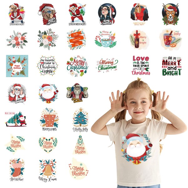 Kenteer 30 Pcs Christmas Iron on Transfers for Xmas Iron