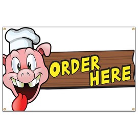 Order Here Pig Sign 60" Banner Concession Stand Food Truck Single Sided