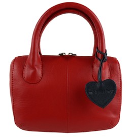 Ladies LEATHER Twin Handle MINI Grab Bag by Mala; Anishka Collection Handbag (Red)