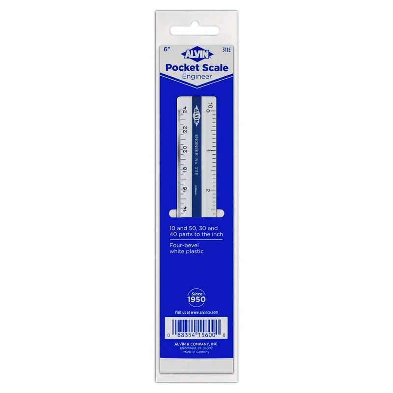 ALVIN Flat Pocket Engineer Scale Ruler Model 311E White Plastic