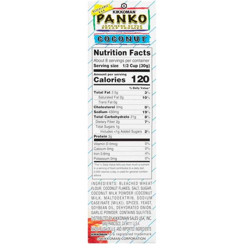 Kikkoman Japanese Style Coconut Panko Bread Crumbs, 8 Ounces (Pack