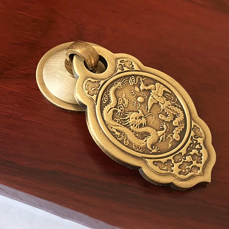Tiazza 2Pcs Chinese Style Vintage Furniture Drawer Brass Pulls Handle