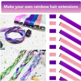 LADYAMZ Colored Hair Extensions 10 PCS, Colorful Party Highlights Clip in Synthetic Hair Extensions, Purple and Pink Hairpieces for Girls Women Kids Party Favors Hair Pieces 22 In