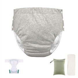 LAROTSUBA Unisex Reusable Adult Waterproof Cloth Diapers with Diaper Inserts,Adjustable Incontinence Pocket Diaper with Snaps,Incontinence Underwear,Anti-Side Leakage Diapers Pants(Grey,XXL)