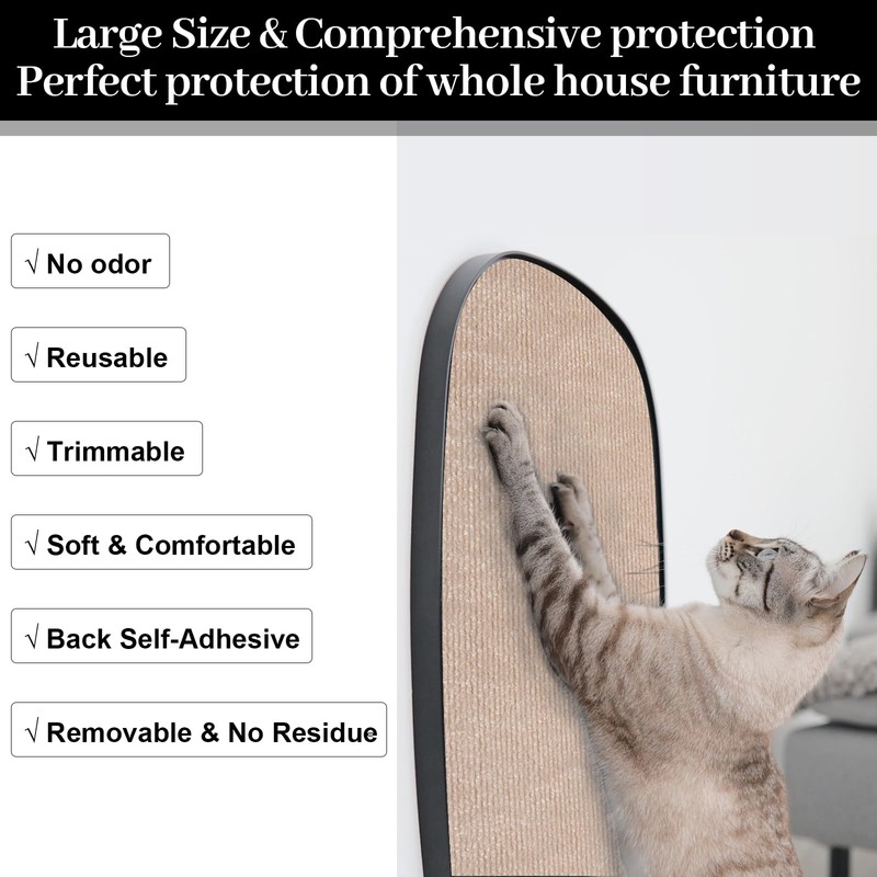 Uranshin Trimmable Cat Scratch Mat pad Self-Adhesive Cat Scratching Post