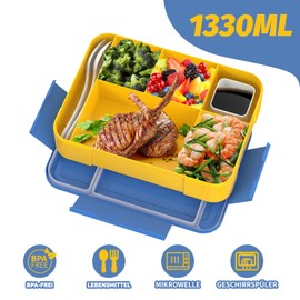 SWVIODMT Brotdose Kinder mit Fächern 1300ml, Lunchbox für Kinder, Bento Box mit 5 Fächern Besteckset, auslaufsichere Lunchbox für Kindergarten, Schule, Picknick, Ausflüge Blau