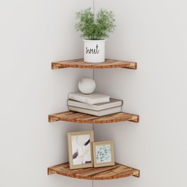 Youyijia Corner Shelf Set 3-Piece Floating Wall Shelves Made Of Solid Pine Wood Floating Shelves Thickened Plate With Extra High Load Capacity For Bedroom Kitchen Living Room And Bathroom Wood Color