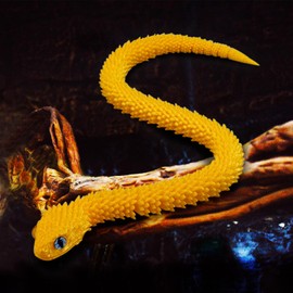 3D Printed Snake Animals Toys, Articulated Flexible 3D Printed Viper Fidget Toy, Realistic Slithering Design, Home Office Executive Desk Decor (Gold, 24 in)