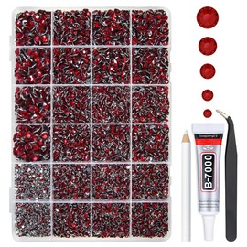 qiipii Dark Red Crystal Resin Rhinestones for Bedazzling Crafting 2mm 3mm 4mm 5mm 6mm Maroon Flatback Stones Diamonds Crystals Gems for Nails Face Eyes Makeup Tumblers Bottles DIY Crafts Clothes Shoes