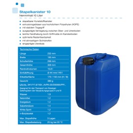 plasteo® Getränke- Wasserkanister mit 1 Schraubdeckel (DIN 51) | Lebensmittelecht | Stapelbar | Indoor und Outdoor | BPA Frei Blau