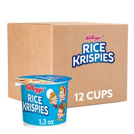 Kellogg's Rice Krispies Breakfast Cereal Cups, Kids Snacks, Cereal Cup to Go, Original, 15.6oz Case (12 Cups)