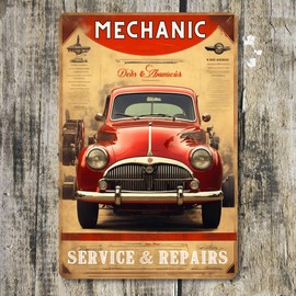 Vintage Garage Signs - Set of 4, 1960s Car Metal Signs for Home, Man Cave Decor, Retro Wall Art for Shed, Garden, Garage, Workshop, Bedroom Gifts, Indoor/Outdoor - 20cm x 30cm