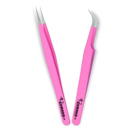 ZAMAHA UK Lash Eyelash Extension Tweezers, Japanese Stainless Steel Tools Boot Shape Curved 3D 4D 6D Angled Tip, Volume Tweezers Precision (Pink) ZUK-LT-2PCS-PBP1