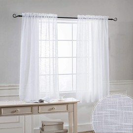 Cozynight White Sheer Tier Curtains 45 inch Length Linen Curtain Sheers Transparent Half Window Curtains Kitchen Tiers Bathroom Small Curtains Cafe Curtains Light Filtering Rod Pocket 2 Panels