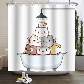 Ttincceer 71x79inch Cute Cat Shower Curtain Cartoon Cat in Bathtub Shower Bath Curtain Waterproof Funny Animal Pets Shower Curtains Washable Bathtub Curtain