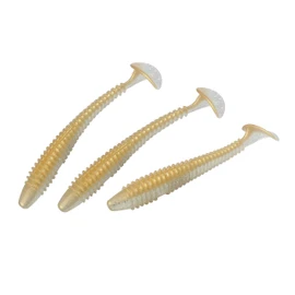 RUNCL ProBite Paddle Tail Swimbaits Gold Shiner, Soft Fishing Lures - Natural Oils, Ribbed Design, Paddle Tail, Hook Slot, Proven Colors - Bass Fishing Lures Baits 04 (4in, Pack of 20)