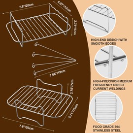 Hot Air Fryer Grill Grate Compatible – for Ninja Af300Eu Af400Eu Hot Air Fryer, Steamer Insert 1 Piece + Grill Grate 1 Piece + Finger Grips 2 Pieces + Grill Fibres Pack of 4