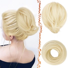 BARSDAR Straight Hair Bun Extensions - Synthetic Fully Short Blonde Hair Bun Extensions for Women - Elastic Blonde Hair Bun Scrunchies Hairpieces Daily- Platinum Blonde