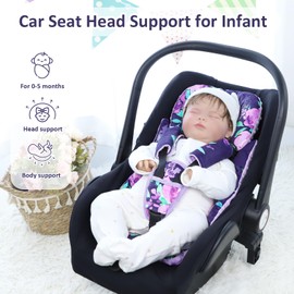TANOFAR Car Seat Head Support Baby - Infant Car Seat Insert for Newborn Girls Boys - Soft Carseat Head Support for Infant - Newborn Carseat Insert for Car Seats, Strollers, Swings (Purple Flower)