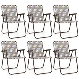 Giantex 6-Pack Lightweight Folding Camping Chairs, 330 LBS Beach Chairs with Armrests, No Assembly Needed, Portable Webbed Lawn Chair for Picnic, Fishing, Patio, Yard, Outdoor Events, Brown