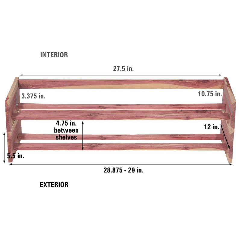CedarFresh Stackable Cedar Shoe Rack, 29"l x 12"d x 5.5"h