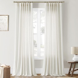 Joywell Natural Linen Cream Curtains 84 Inches Long for Living Room Bedroom Hook Belt Back Tab Pinch Pleated Light Filtering Ivory White Neutral Boho Modern Farmhouse Linen Drapes 84 Length 2 Panels