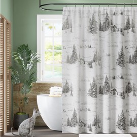 KGORGE Grey Forest Shower Curtain Liner for Bathroom, Linen Textured Semi Sheer Washable Quick Dry Privacy Screen Décor Modern Farmhouse Shower Curtain with 12 Hooks, W 72 x L 72, 1 Panel