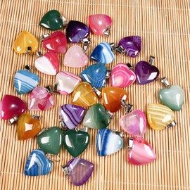 LHJ 20PCS Natural Stripe Agate Pendants Heart Shape Charms Pendants for Necklace Bracelet Jewelry Making