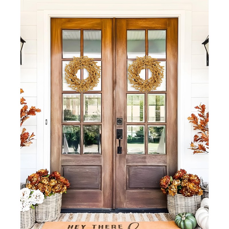 Briful 2 Pack Fall Berry Wreaths 12in Artificial Yellow Foam