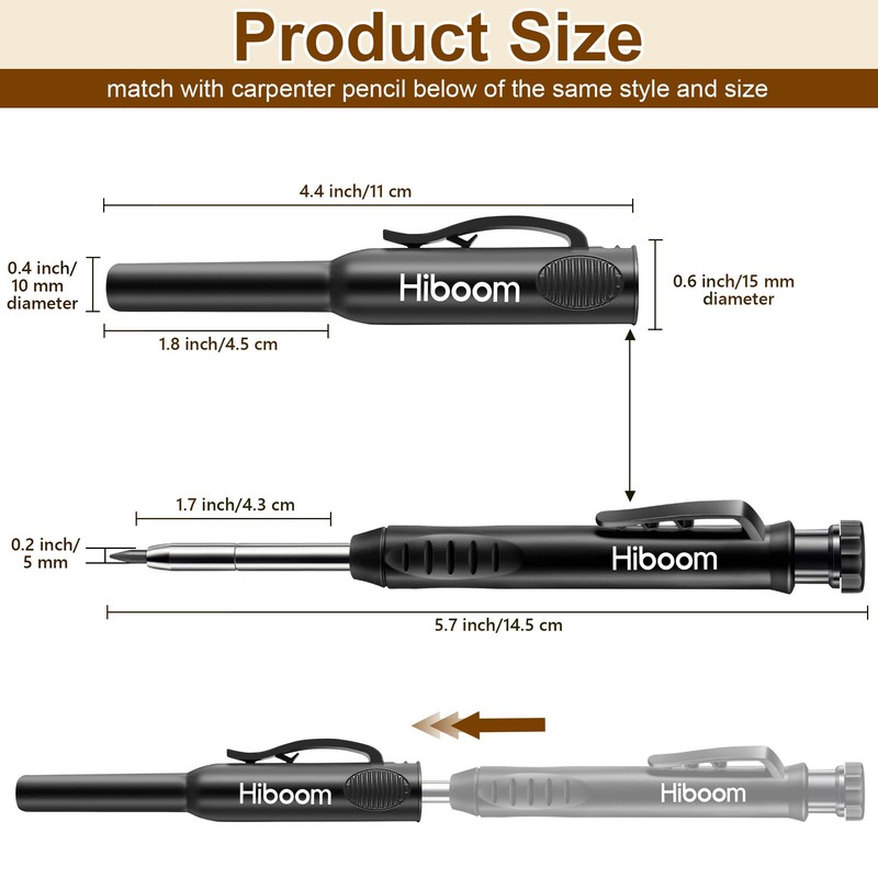 Hiboom 2 Pack Solid Carpenter Pencils with Pencil Cap and