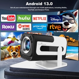 Ear&Ear Mini Projector, HY320 Portable Projector, Support 4K 1080P with Dual-Band WIFI6 5G Wireless 5.0 Bluetooth Android 11, 180° Rotatable, Auto Keystone Correction, 40"-130" Screen Video Projector