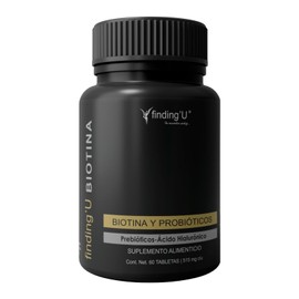 FindingU Biotina  Ácido Hialurónico, Probióticos y Prebióticos - 60 tabletas  Piel, Cabello y Uñas  Soporte Digestivo  Vegano  Sin Gluten             