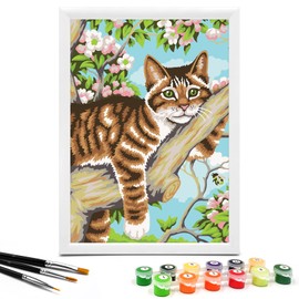 Nariolar Paint by Numbers for Kids Ages 8-12 with 7X9.5 inch Pre-Printed Cardboard,12 Acrylic Paint Pots and 3 Painting Brushes, Room Decor for Children,(Cat in The Tree)