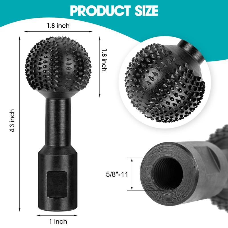 BLEKOO 2Pcs Sphere Rotary Burr with 5/8-11 Threads, Ball Gouge