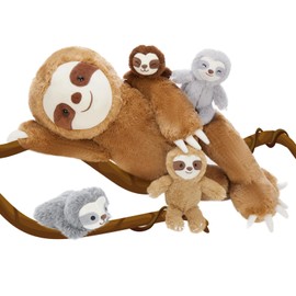 MorisMos 5 Pieces Sloth Cuddly Toy XXL Set, 56 cm Giant Sloth Cuddly Toy with 4 Babies in the Belly, Large Sloth Plush Toy Doll, Sloth Teddy Gift for Babies Girls