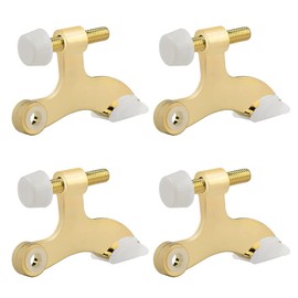 HOMOTEK 4 Pack Hinge Pin Bright Brass Door Stopper, Gold Door Stops, Adjustable Deluxe Heavy Duty Door Stopper 2-1/2"x1-3/4”,with White Rubber Bumper Tips