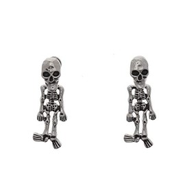 Zac's Alter Ego Alternative Cool Skull Stud Earrings with Dangling Skeletons