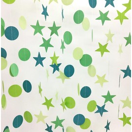 Party Decorations 52 Ft Big Star Garland Circle Dots Garland Paper Backdrop Streamer for Graduation Birthday Bachelorette Engagement Wedding Bridal Shower Baby Shower (Green Set)