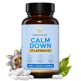 Homodeus Calm Down Platinum | GABA, 5-HTP, L-Teanina, Glicinato de Magnesio, Bacopa, Passiflora, Zinc, Vit. B6, B12 y D | Suplemento Relajación y Clar
