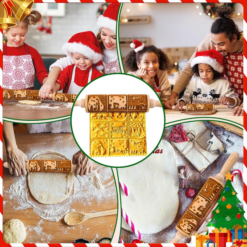 Christmas Rolling Pin Wooden Rolling Pin Rolling Pin Baking Accessories
