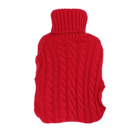 Hot Water Bag Rubber Explosionproof Water Injected Hand Warming Bag with Twist Knit Hand Insert Cover Large Christmas Red