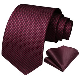 HISDERN Men's Tie Set Burgundy Ties and Pocket Square Polka Dot Formal Classic Elegant Necktie & Handkerchief for Business Wedding Party