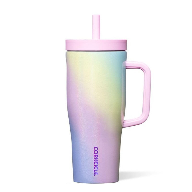Corkcicle Cruiser Insulated Tumbler with Handle & Straw, Rainbow Unicorn,