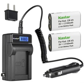 Kastar 2-Pack CR-V3 Battery and LCD AC Charger Compatible with Olympus D-395, D-40, D-40Z, D-460, D-460Z, D-490, D-490Z, D-510, D-520, D-520Z, D-540, D-550, D-550Z, D-560, D-560Z Camera