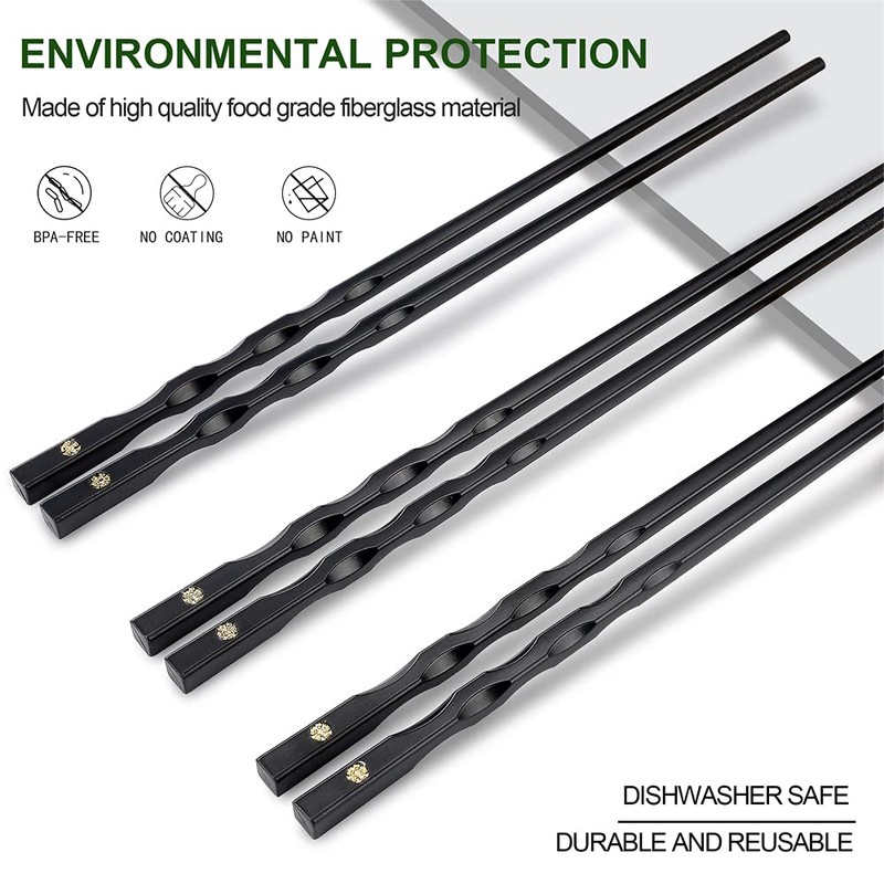 HuaLan Fiberglass Reusable Chopsticks Set Dishwasher-Safe Household/Restaurant Chopsticks 5 Pairs